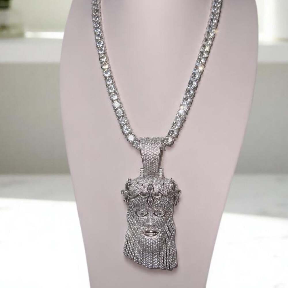 Silver Jesus Pendant And Tennis chain 20inch